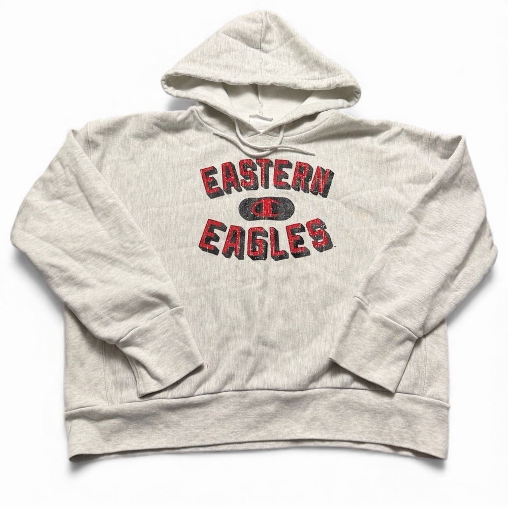 CHAMPION Size XL Gray Reverse Weave cropped Hoodie Eastern Eagles Vintage Style